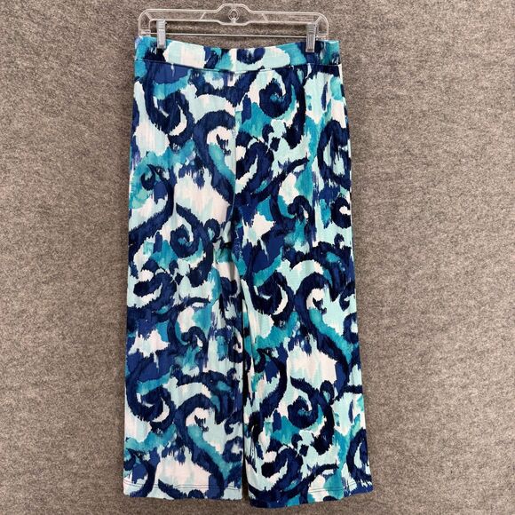 Chico's Pants Women 8 Blue Geometric High Rise Flat Front Chino Pull On Casual - Picture 2 of 9